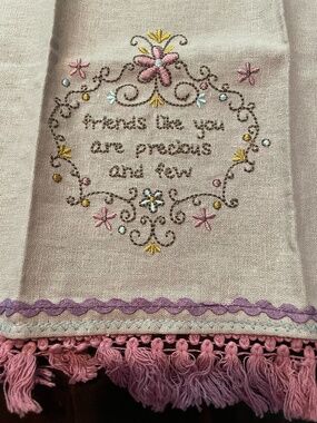 Natural Life Embroidered Linen Hand Towel